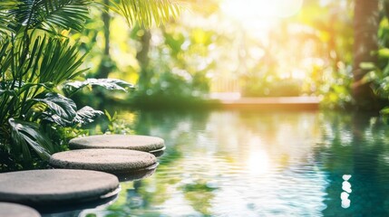 In a peaceful garden setting, a business coach facilitates a reflective session focused on leveraging nature to teach stress management techniques and strike a balance between leadership and teamwork