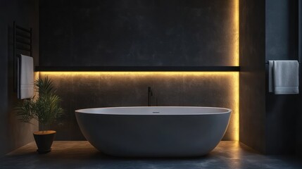 Modern Bathtub in Darkened Bathroom