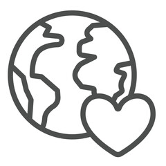 Planet earth and love heart line icon, climate change concept. Vector graphics. Globe with heart shape, world sign on white background, outline style icon for mobile or web design.