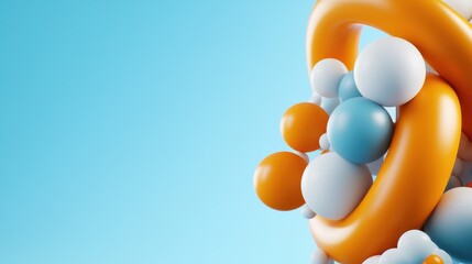 Abstract 3D Render of Orange White and Blue Spheres on Light Blue Background