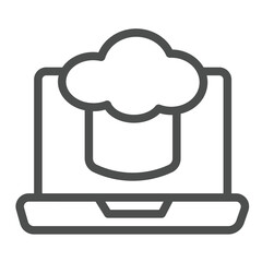 Laptop with chef hat line icon, culinary concept. Vector graphics. Chef cooking blog website, computer sign on white background, outline style icon for mobile or web design.
