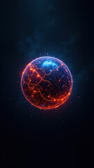 Fototapeta premium Cybersecurity concept with red globe on blue background, symbolizing data protection.