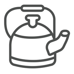 Obraz premium Classic metal kettle with handle line icon, culinary cooking concept. Vector graphics. Teapot water bowling, drink sign on white background, outline style icon for mobile or web design.