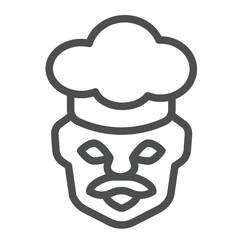 Chef cooker face line icon, culinary cooking concept. Vector graphics. Cooker head with mustache and hat, face sign on white background, outline style icon for mobile or web design.