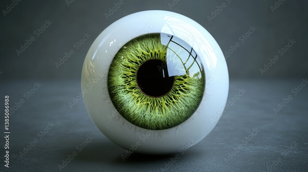 Poster close-up view of a green eyeball representing a unique chatbot icon with distinct features and artis