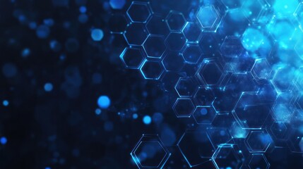 Abstract glowing hexagons on dark background. Stock photo