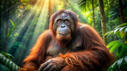Naklejka premium Detailed 8K Resolution Image of a Bornean Gorilla