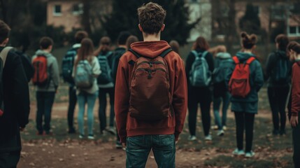 Fototapeta premium The mental illness of a male high school student leads to intense feelings of loneliness and social isolation