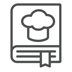 Chef cooker recipe book with bookmark line icon, cooking concept. Vector graphics. Cook book with chef hat, culinary sign on white background, outline style icon for mobile or web design.