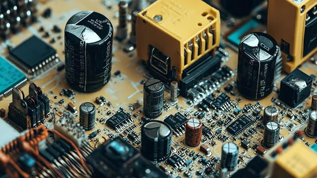 Close-up view of electronic components on a printed circuit board showcasing intricate design and connectivity