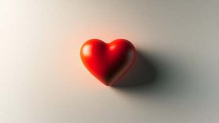 Fototapeta premium Vibrant red heart symbol resting on a smooth surface, reflecting soft light in a serene setting