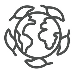 Planet earth and leaves around line icon, nature concept. Vector graphics. Globe with leaf round, ecology sign on white background, outline style icon for mobile or web design.