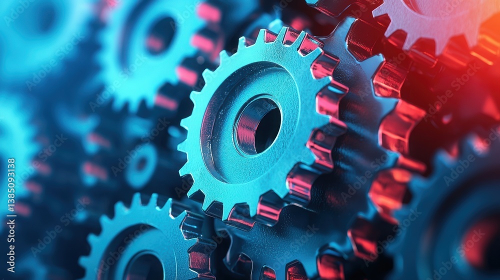Poster close-up of a cog in a complex gear system representing the intricate mechanics of machine learning 