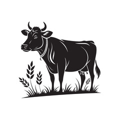 Black and white cartoon cow and bull head vector illustration
