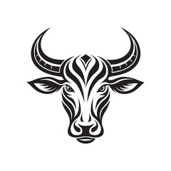 Black and white cartoon cow and bull head vector illustration