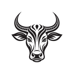 Black and white cartoon cow and bull head vector illustration