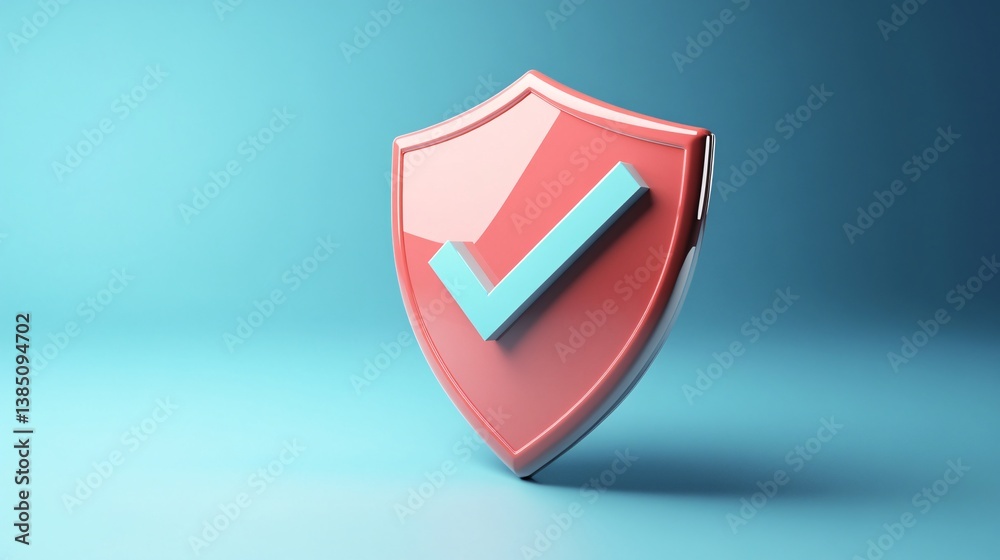 Poster red shield displaying blue check mark on blue background