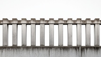 Concrete wall with vertical columns and zigzag pattern against a gray sky at midday
