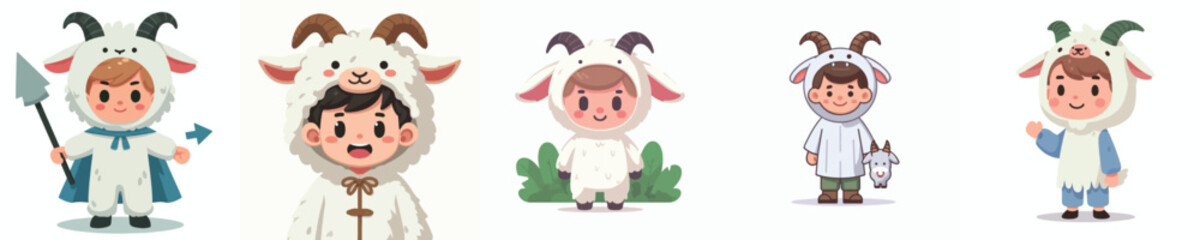 a set of vectors of boys wearing goat costumes