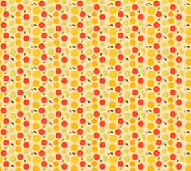 Cute cartoon,Vector seamless pattern with apple, apple slice,Lemon slices, lime , orange , mixfruit print,bright colors,background , clothing , decorations.