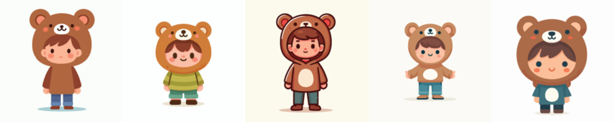 collection of vectors of boys wearing bear costumes