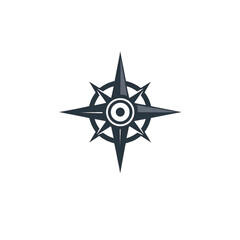 Modern Compass Symbol with Sharp Points and Central Circle