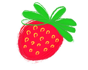 Child's drawing of a red strawberry. White background
