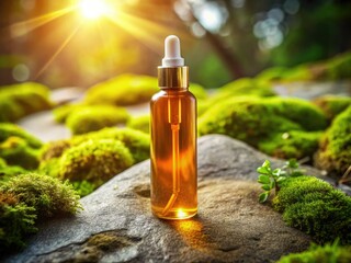 Tanning Oil Bottle Flat Lay Photography: Soft Shadows, Moss & Industrial Aesthetics