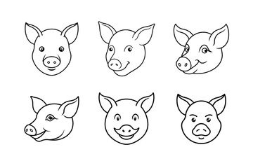 Fototapeta premium Set of Pig head line art 