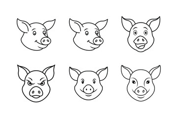 Fototapeta premium Set of Pig head line art 