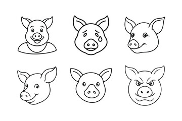 Fototapeta premium Set of Pig head line art 
