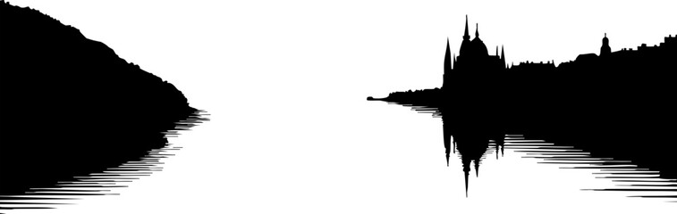 Naklejka premium Silhouette of a Cityscape Reflected in Water