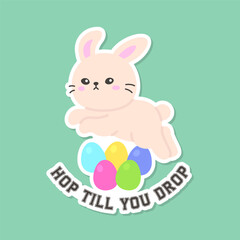 White Bunny Lounging on Multicolored Easter Eggs