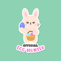 White Bunny Holding Egg Basket with Official Egg Hunter Text