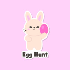 Minimal White Bunny Holding Pink Easter Egg