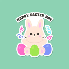 Adorable Bunny Surrounded by Easter Eggs with Happy Easter Day Text