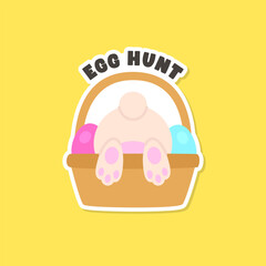 Easter Bunny Hiding Inside Basket with Colorful Eggs and Egg Hunt Text