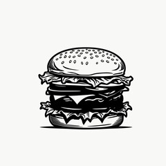 Doodle line art vector illustration of a cheese burger isolated on white