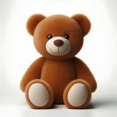 Obraz premium Adorable plush teddy bear with a friendly smile, seated comfortably on a light surface.