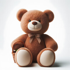 A cute teddy bear with a woven basket, ideal for a nature-inspired or gift-related image.