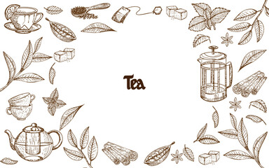 tea hand illustration doodle template