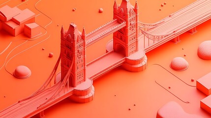 Monochrome 3D Model of Tower Bridge in London