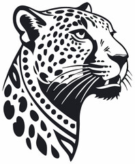 Vector Leopard  Jaguar Head Logo – Tribal and Modern Wild Cat Illustration with Bold Black and Orange Pattern, Blue Eyes, Tattoo Style Art
