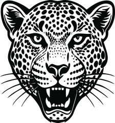 Vector Leopard  Jaguar Head Logo – Tribal and Modern Wild Cat Illustration with Bold Black and Orange Pattern, Blue Eyes, Tattoo Style Art