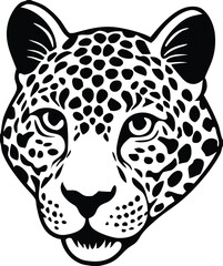 Vector Leopard  Jaguar Head Logo – Tribal and Modern Wild Cat Illustration with Bold Black and Orange Pattern, Blue Eyes, Tattoo Style Art