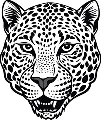 Vector Leopard  Jaguar Head Logo – Tribal and Modern Wild Cat Illustration with Bold Black and Orange Pattern, Blue Eyes, Tattoo Style Art