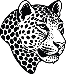 Vector Leopard  Jaguar Head Logo – Tribal and Modern Wild Cat Illustration with Bold Black and Orange Pattern, Blue Eyes, Tattoo Style Art