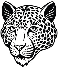 Vector Leopard  Jaguar Head Logo – Tribal and Modern Wild Cat Illustration with Bold Black and Orange Pattern, Blue Eyes, Tattoo Style Art