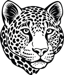 Vector Leopard  Jaguar Head Logo – Tribal and Modern Wild Cat Illustration with Bold Black and Orange Pattern, Blue Eyes, Tattoo Style Art