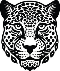 Vector Leopard  Jaguar Head Logo – Tribal and Modern Wild Cat Illustration with Bold Black and Orange Pattern, Blue Eyes, Tattoo Style Art